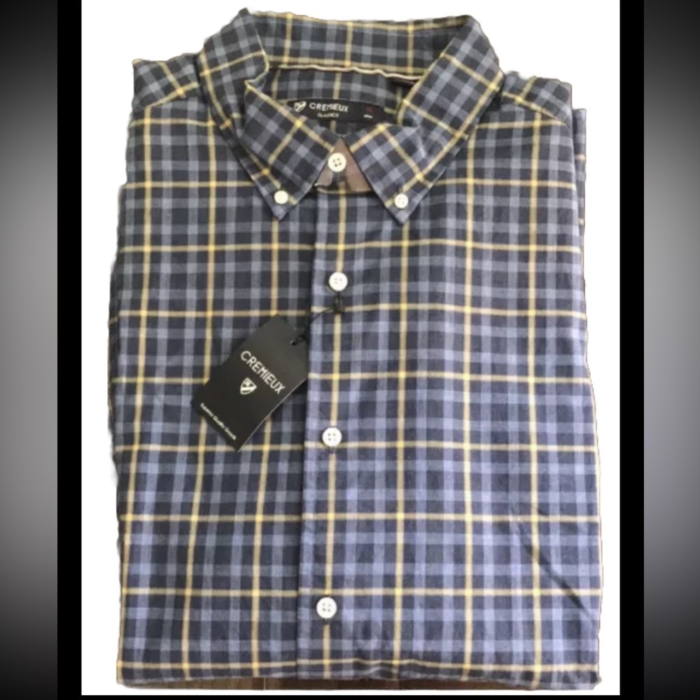 NWT Cremieux Men’s Blue Yellow Plaid Long Sleeve Button Down XL